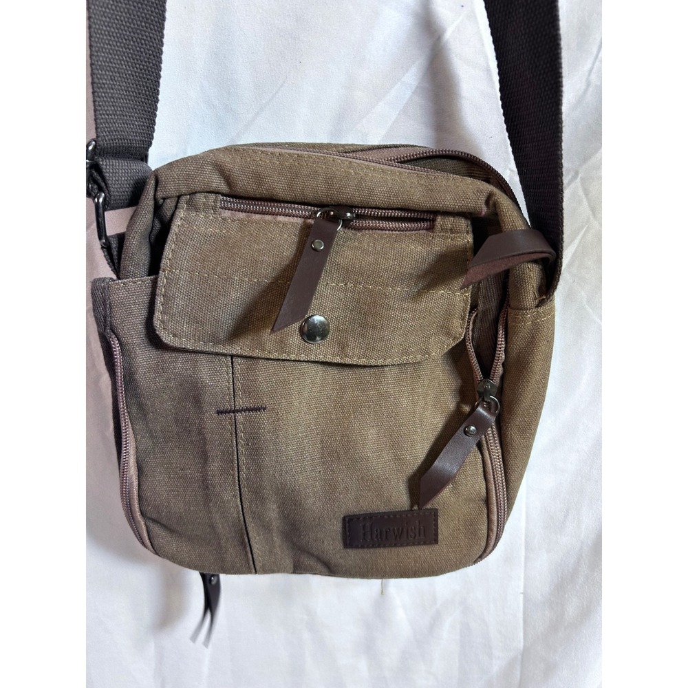 Harwish Messenger Bag Small Brown Canvas Crossbody Utility Travel Mens